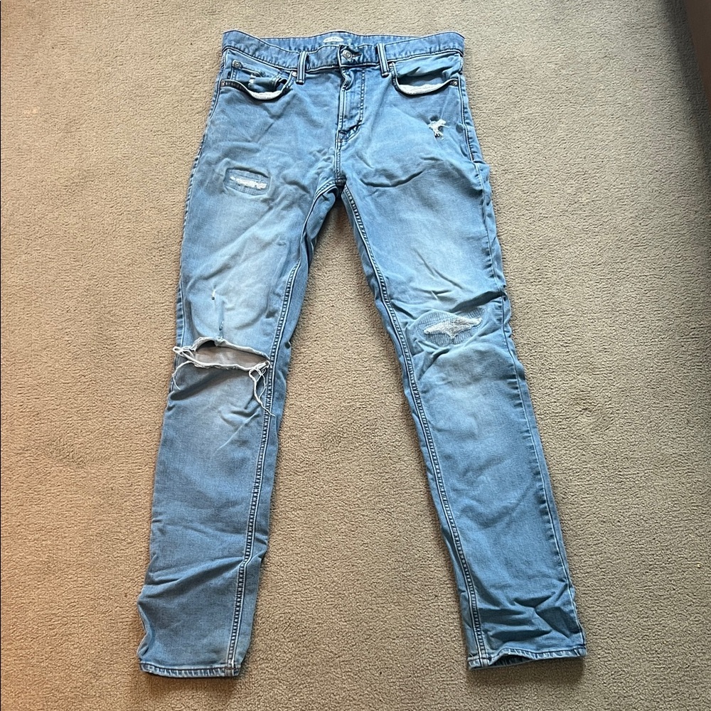 Old Navy Slim-Straight Light Wash Men's Blue Ripped Jeans (32x34)